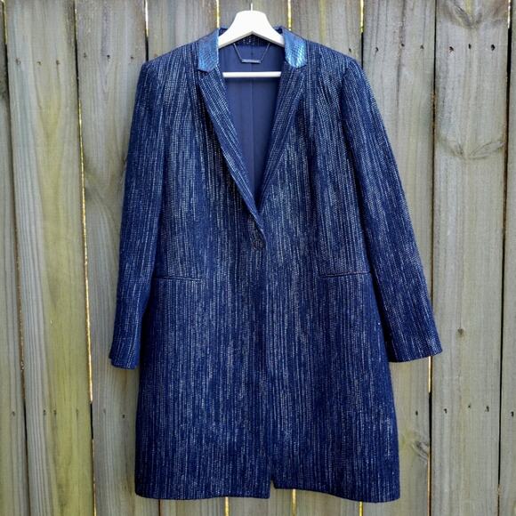 Elie Tahari Pam Leather-Trimmed Metallic Coat Jacket Medium - Picture 6 of 11